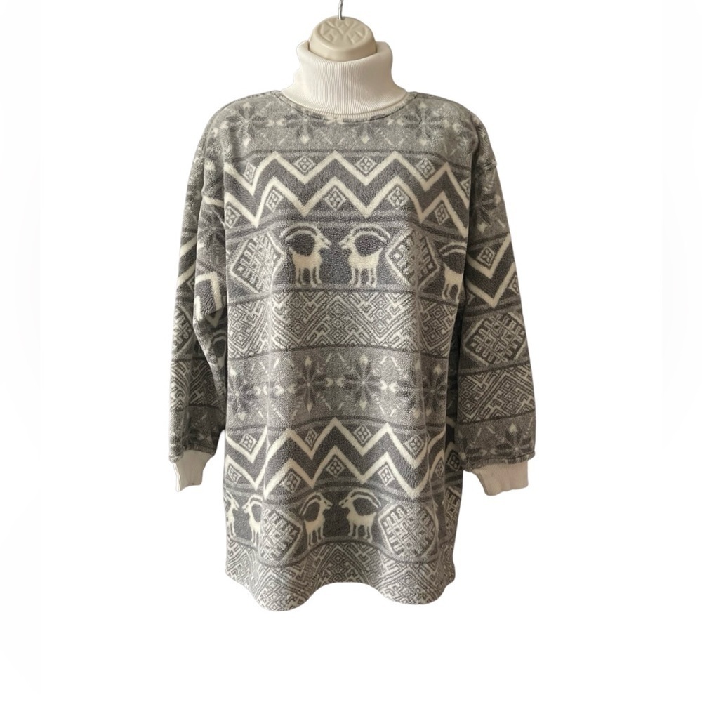 Vintage 90's Turtleneck Fleece Women's XS-S Geometric Ibex Ram Print Western USA